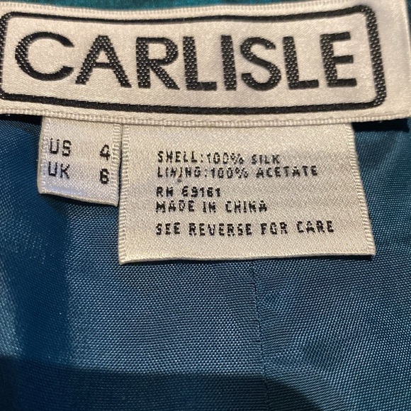 Carlisle Silk Pencil Fully Lined Skirt Shimmering MetallicTeal Size 4 - Picture 3 of 7
